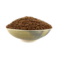 A bowl of Australian grown organic brown linseed (also known as organic flaxseed)