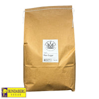 A 5kg bag of Australian grown organic raw sugar. This Australian grown organic sugar was produced by Bundaberg sugar and then repacked and sold by Sovereign Foods. An online retailer that supplies 100% Australian grown bulk foods