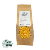 A bag of Australian grown organic Yellow Split Peas. Sold by Sovereign Foods. A Brisbane based supplier of Australian grown organic legumes, grains and flour.