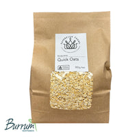 A bag of Australian organic rolled oats. Biodynamically grown by Burrum Biodynamics in Marnoo western Victoria and sold by Sovereign Foods. Sovereign Foods is a online supplier of Australian grown dry goods including Australian grown organic grains for milling, Organic flour, organic Australian grown nuts and seeds.