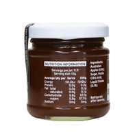 The back of a jar of apple fruit paste to show the nutrition. This fruit paste is made from rescued queensland fruit. Made by Ugly duck fine foods in Brisbane QLD