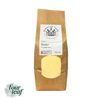 A bag of Australian grown organic besan - chickpea flour.