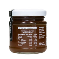 The back of a jar of nectarine fruit paste to show the nutrition. This fruit paste is made from rescued queensland fruit. Made by Ugly duck fine foods in Brisbane QLD