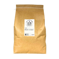 A compostable bag of Australian grown organic brown linseed (also known as flaxseed). This bag has no plastic and is straight from Australian organic farmers