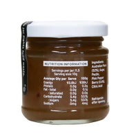 The back of a jar of pear fruit paste to show the nutrition. This fruit paste is made from rescued queensland fruit. Made by Ugly duck fine foods in Brisbane QLD