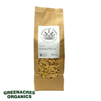 a bag of Australian grown organic roasted peanuts. Grown by Greenacres Organic and sold by Sovereign foods an online retailer specialising in Australian grown organic bulk food staples