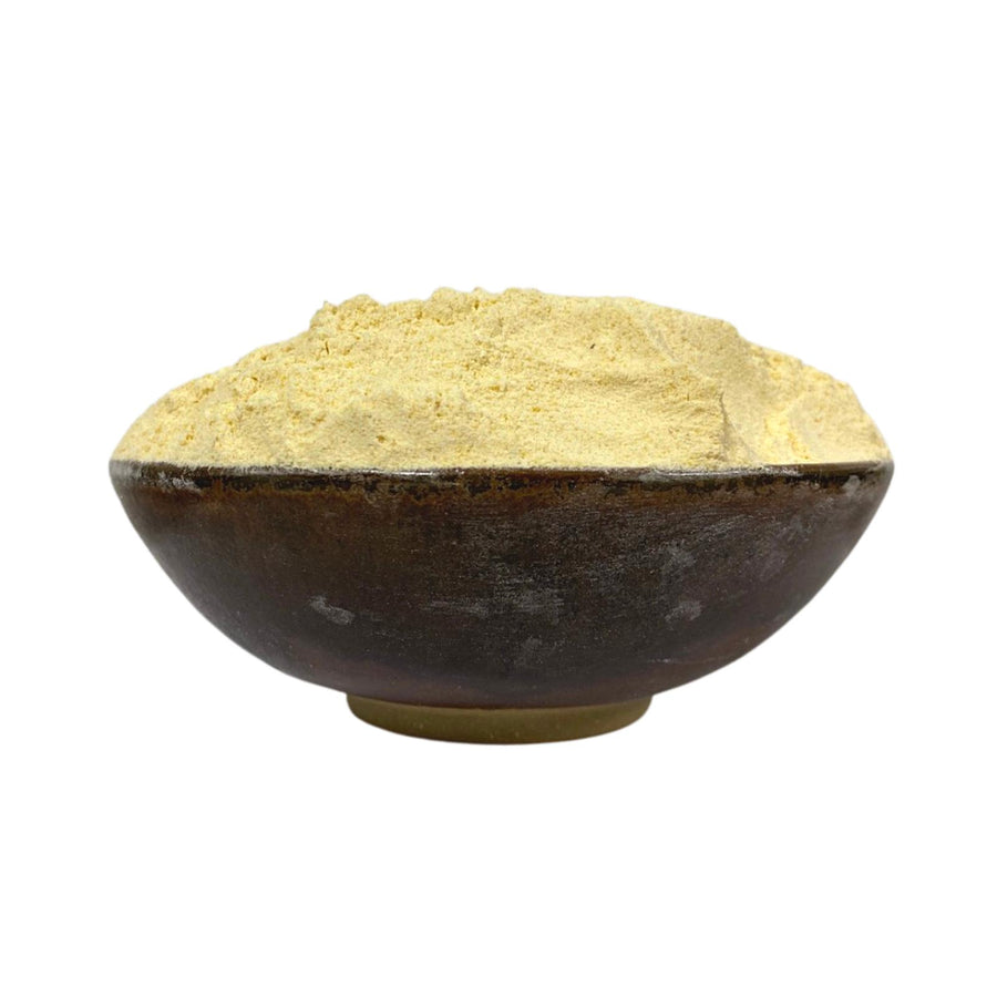 A bowl of organic besan flour. Grown in Australia and processed by Four Leaf Milling in South Australia