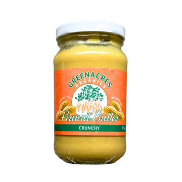 A jar of Australian grown organic crunchy peanut butter. Produced by Greenacres Organics and sold by Sovereign Foods and Australian online retailer of Australian Grown organic bulk foods, grocery items and pantry produce