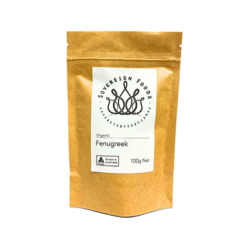 a 100g bag of Australian grown organic Fenugreek
