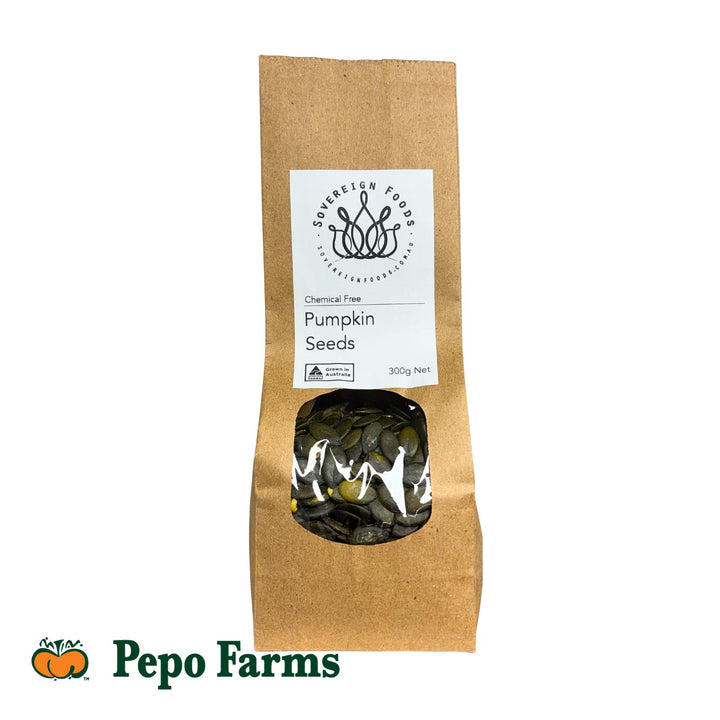 Australian grown pepitas. Hull-less skinless pumpkin seeds 