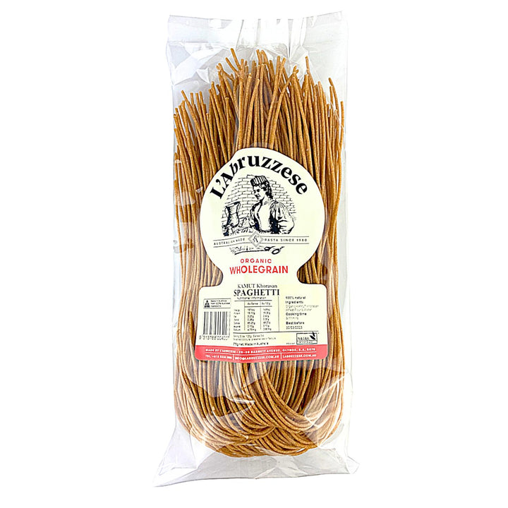 A pack of L'Abruzzese's Australian Made Wholegrain Organic Khorasan/Kamut Spaghetti pasta