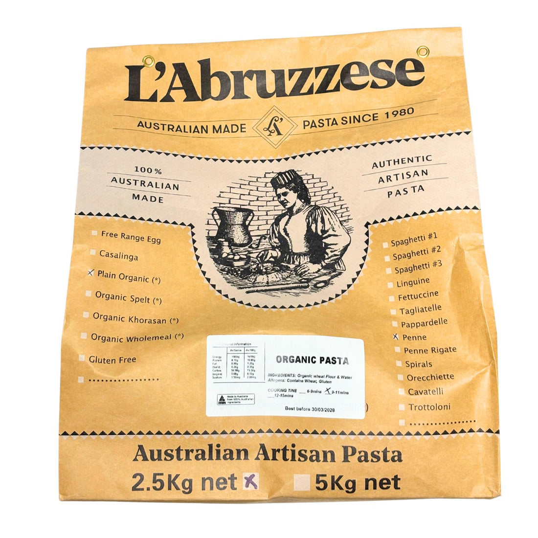 L'Abruzzese pasta packaging on a white background