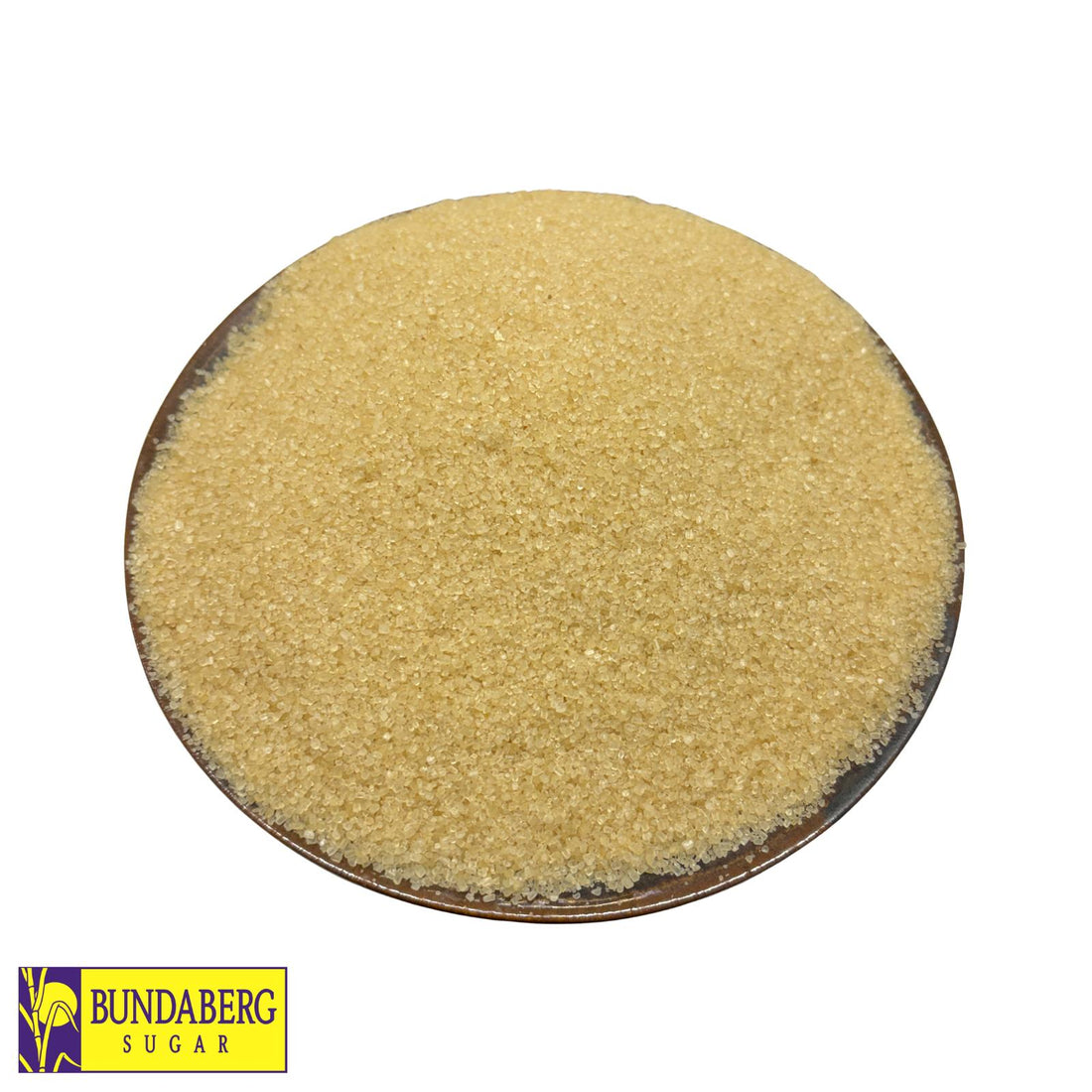 A bowl of Australian grown raw sugar. This Australian grown organic sugar was produced by Bundaberg sugar and then repacked and sold by Sovereign Foods. An online retailer that supplies 100% Australian grown bulk foods
