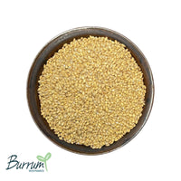A bowl of organic pearled barley. Grown by Burrum Biodynamics. 