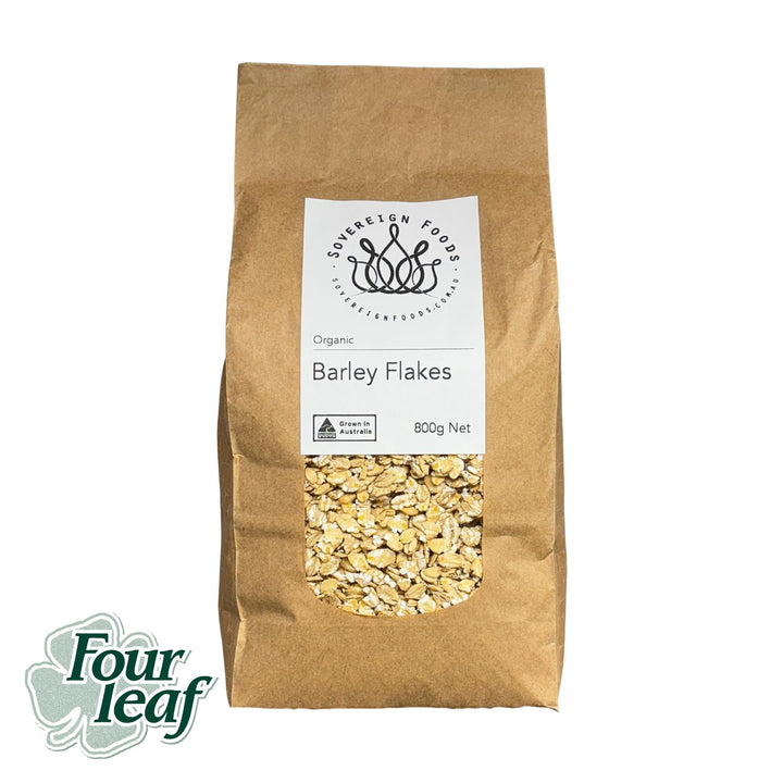 A bag of Australian grown organic barley flakes