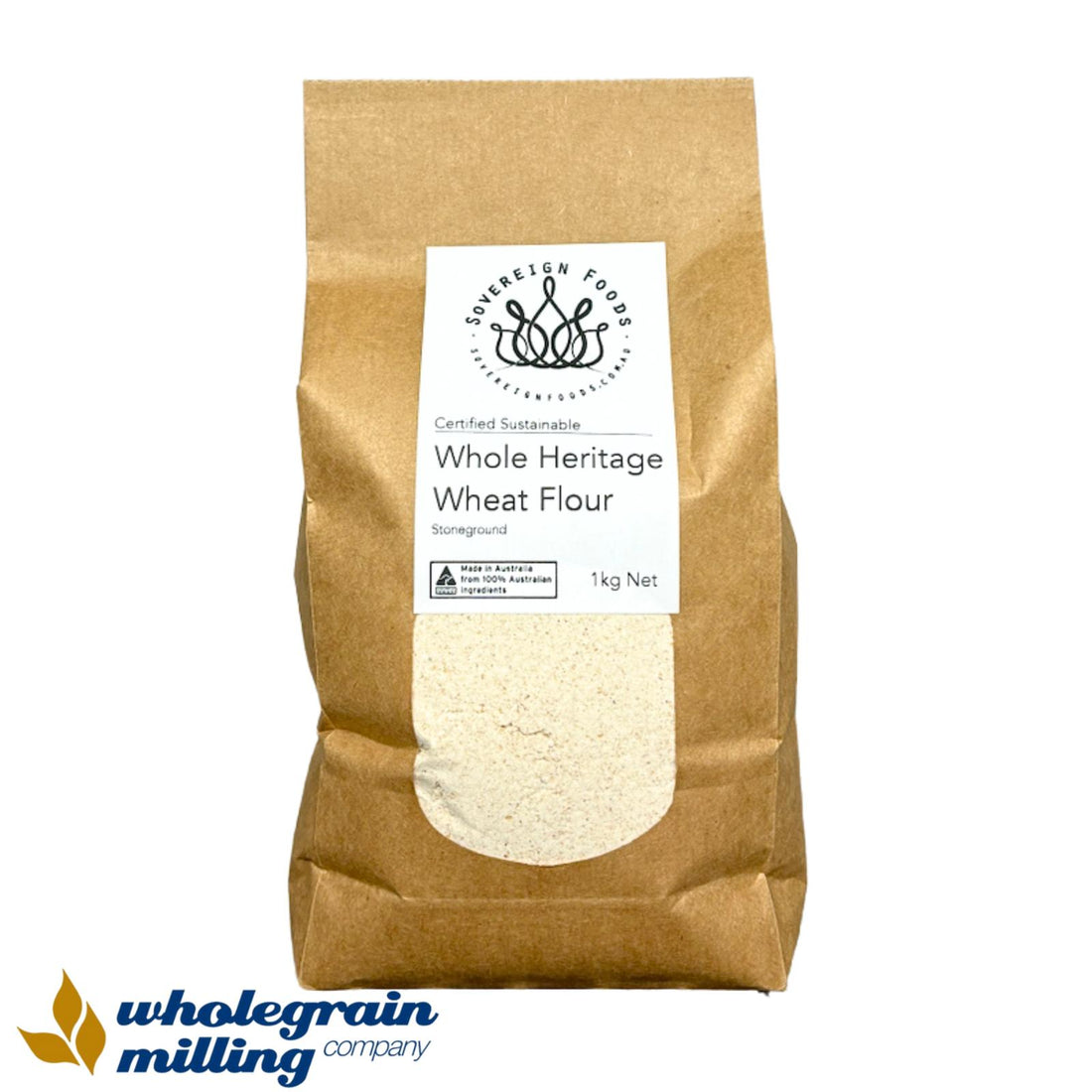 A bag of older variety, non-hybridised wheat flour from Wholegrain milling
