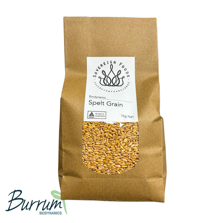 A bag of Australian grown organic spelt. Grown biodynamically by Burrum Biodynamics in Marnoon Western Victoria