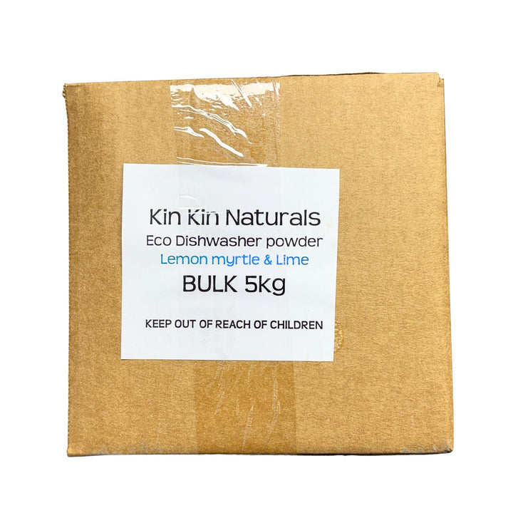 A 5kg box of Australian made eco conscious sustainable dishwasher powder from Kin Kin Naturals