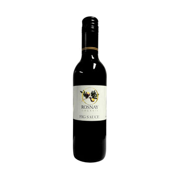 A bottle of Rosnay Organic Fig Sauce with a white label featuring a graphic of a fig and leaves, against a plain background.