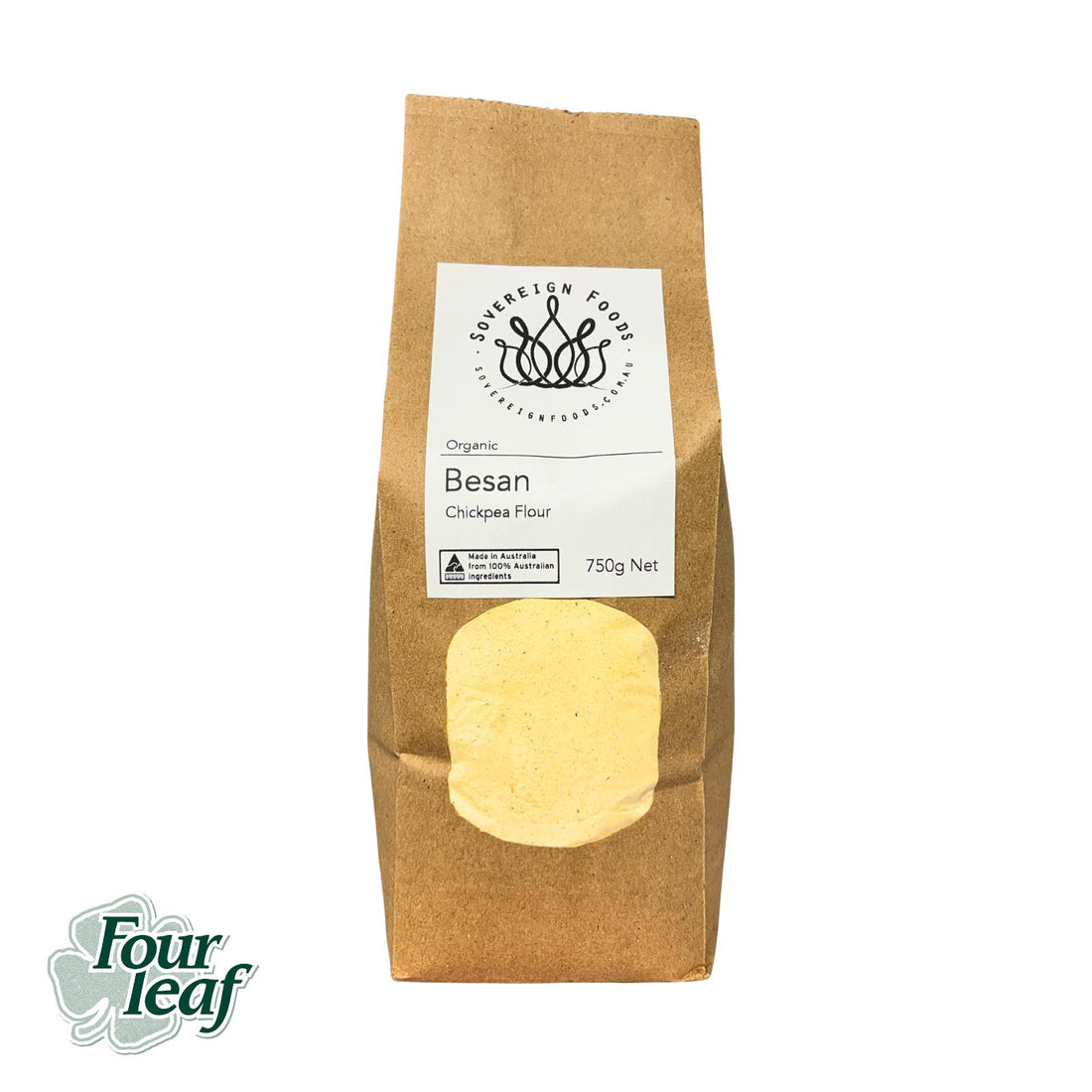 A bag of Australian grown organic besan - chickpea flour. 