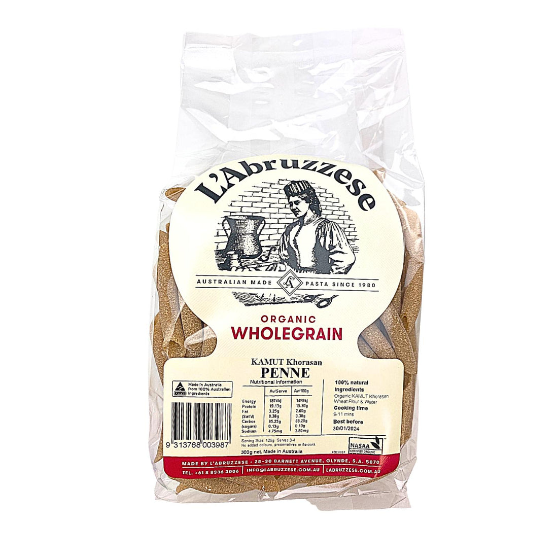 a packet of Australian made wholegrain organic khorasan pasta