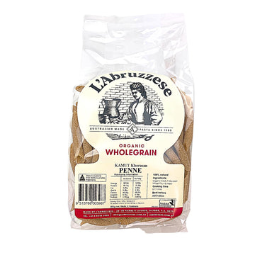 a packet of Australian made wholegrain organic khorasan pasta