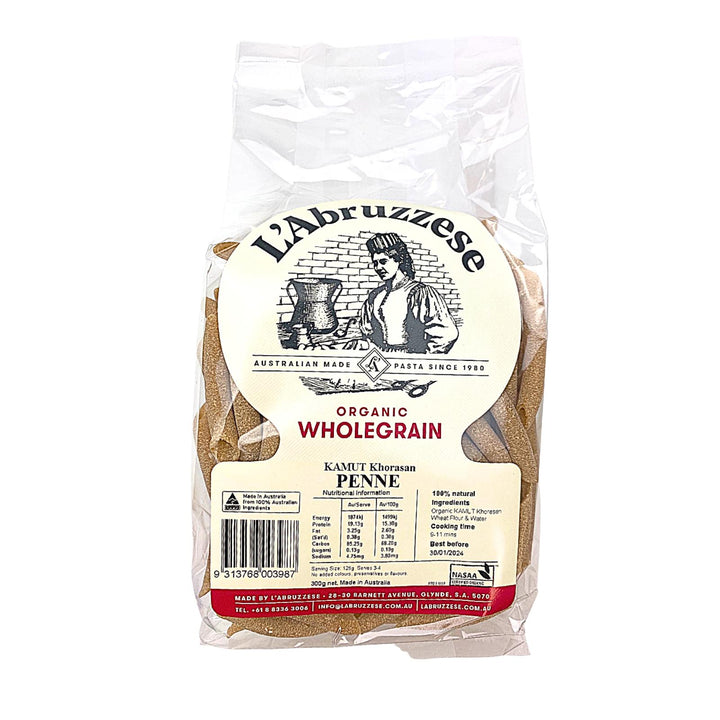a packet of Australian made wholegrain organic khorasan pasta