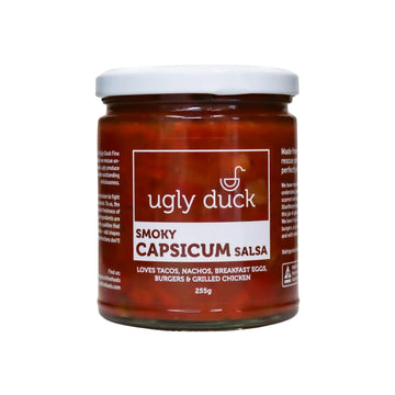 a jar of capsicum salsa made in Brisbane by Ugly Duck Fine foods from rescued Fruit