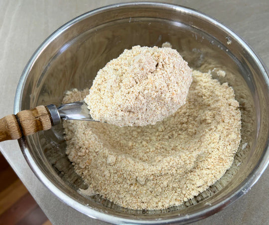 Butter having been mixed into freshly milled organic purple straw what for homemade scones, biscuits, cookies and cakes. 