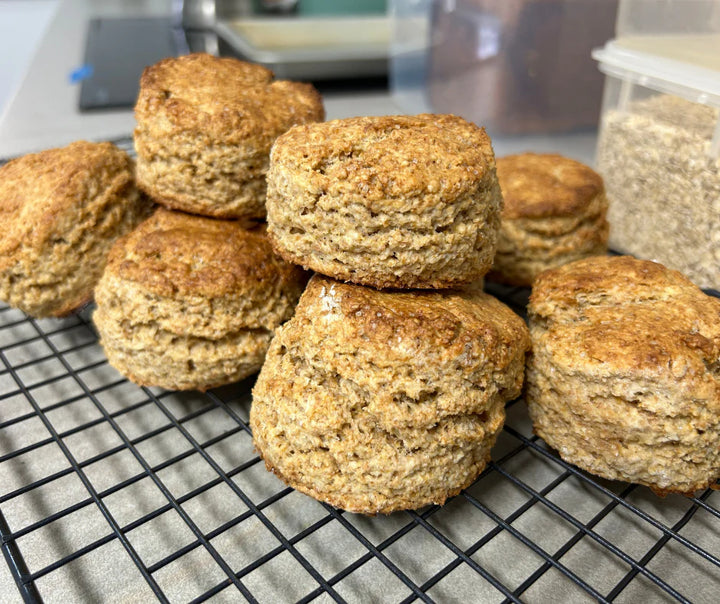 homemade scones made from freshly milled organic soft wheat grain
