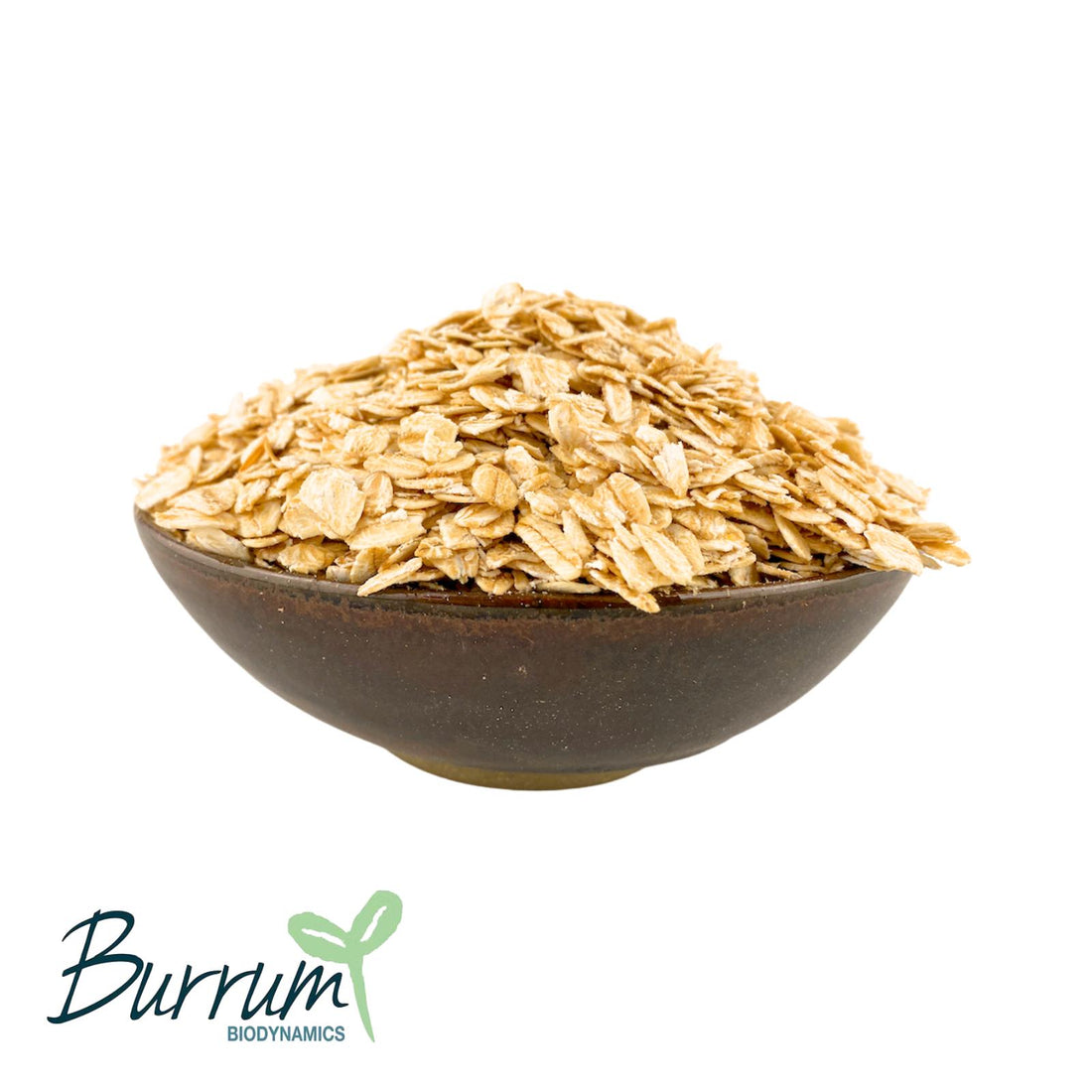 A bowl of Australian grown organic rolled oats. These oats have been grown by Burrum Biodynamics, milled by Blue Lake Milling and sold by Sovereign Foods, an online retailer that sells exclusively Australian dry goods