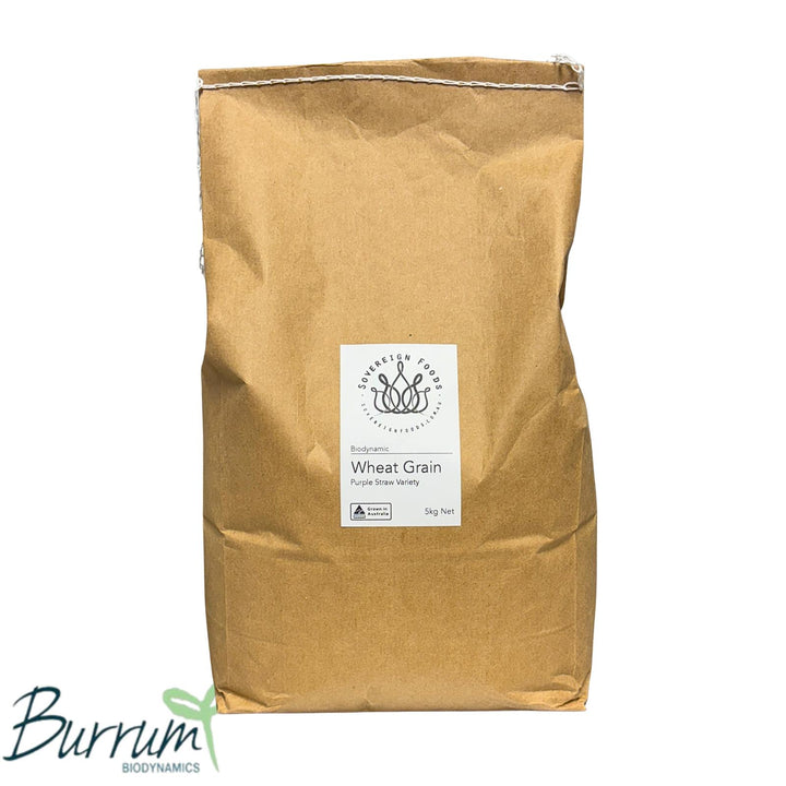 Brown bag of soft wheat grain for milling with a label on a white background