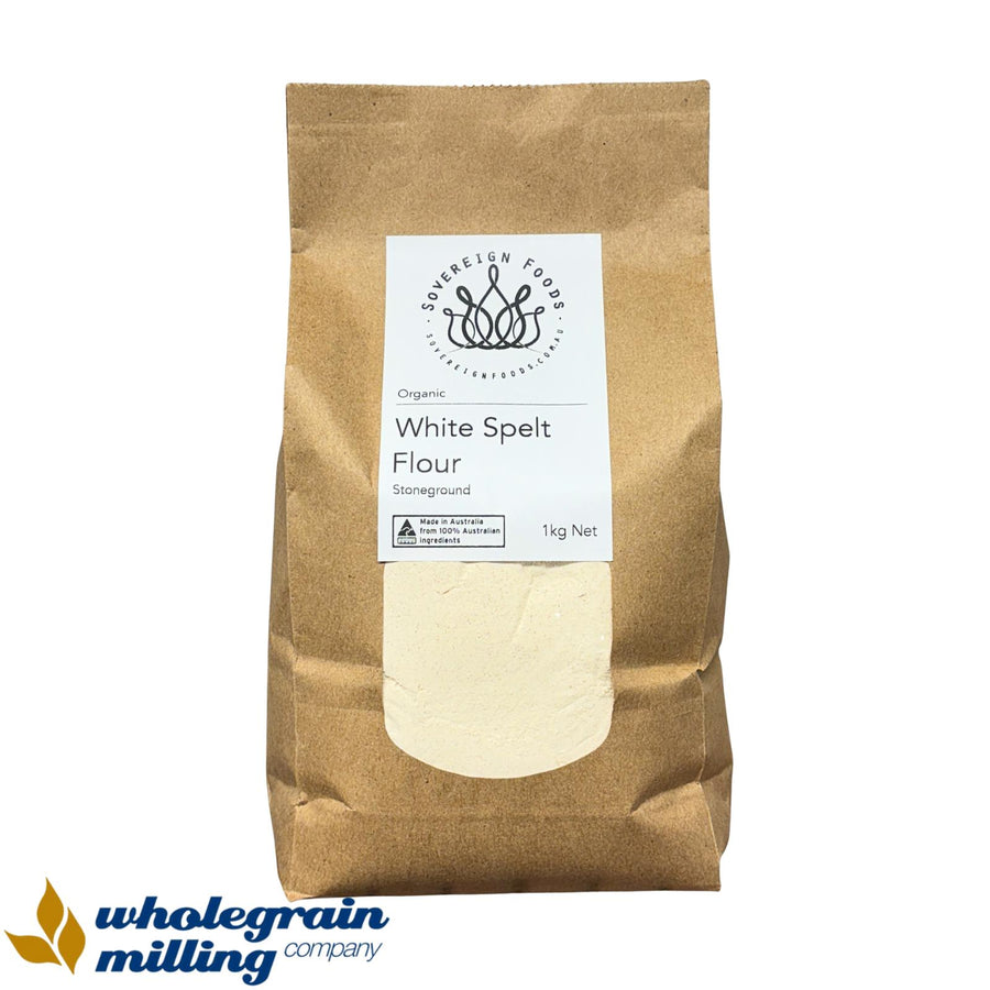 Organic stoneground white spelt flour.