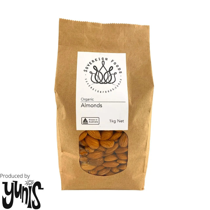 Almonds Certified Organic 1kg-Nuts & Seeds-Yunis-Sovereign Foods-Nuts-Australian Grown-Organic