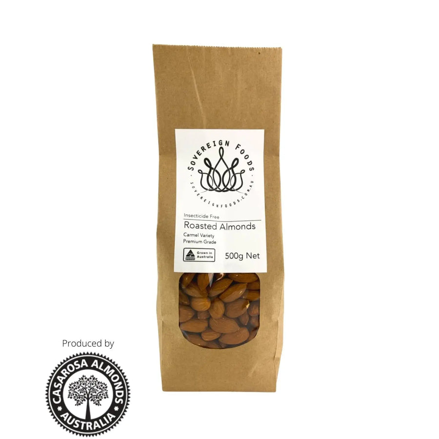 Almonds Roasted Insecticide Free 500g-Nuts & Seeds-The Almond Farmer-Sovereign Foods-Australian Grown Nuts-Pesticide Free-Chemical Free
