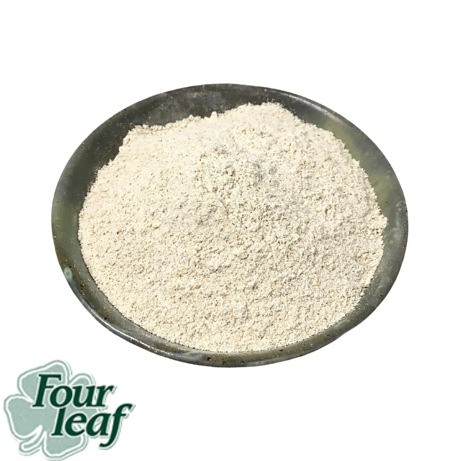 A bowl of loose Australian grown whole organic barley flour from Four Leaf Milling in Tarlee South Australia. This product is sold by Sovereign Foods; an online retailer specialising in Australian grown organic bulk foods and grocery items