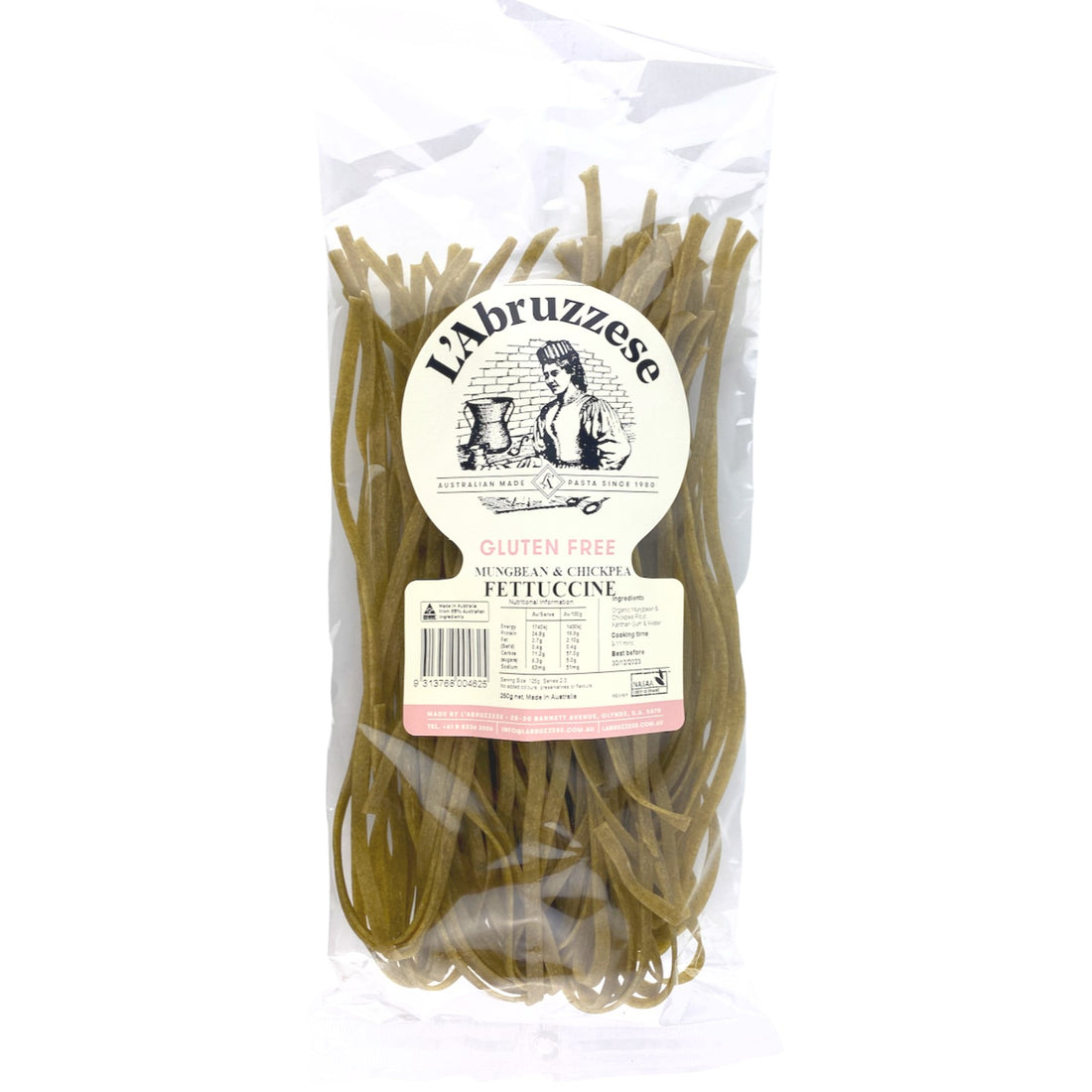 Mung Bean Chickpea Gluten Free Fettuccine Organic 250g-Grocery-L'Abruzzese-Sovereign Foods-Australian Made-Australian Ingredients-Australian Pasta-Organic