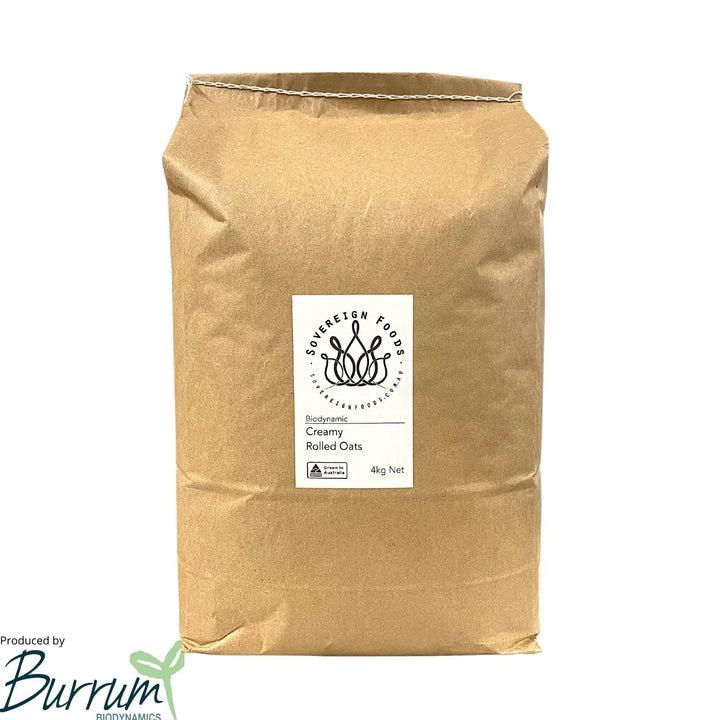 Rolled Oats Creamy Biodynamic 4kg-Pulse & Grain-Burrum Biodynamics-Sovereign Foods-Oats-Bulk-Organic-Australian Grown-