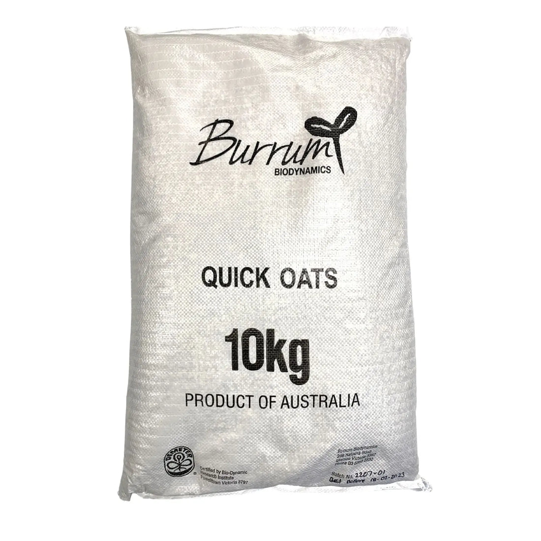 Rolled Oats Quick Biodynamic 10kg-Pulse & Grain-Burrum Biodynamics-Sovereign Foods-Oats-Bulk-Organic-Australian Grown-